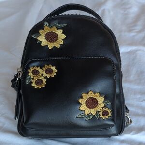 Violet Ray Sunflower Trinity Mini Backpack Black Faux Leather Floral
